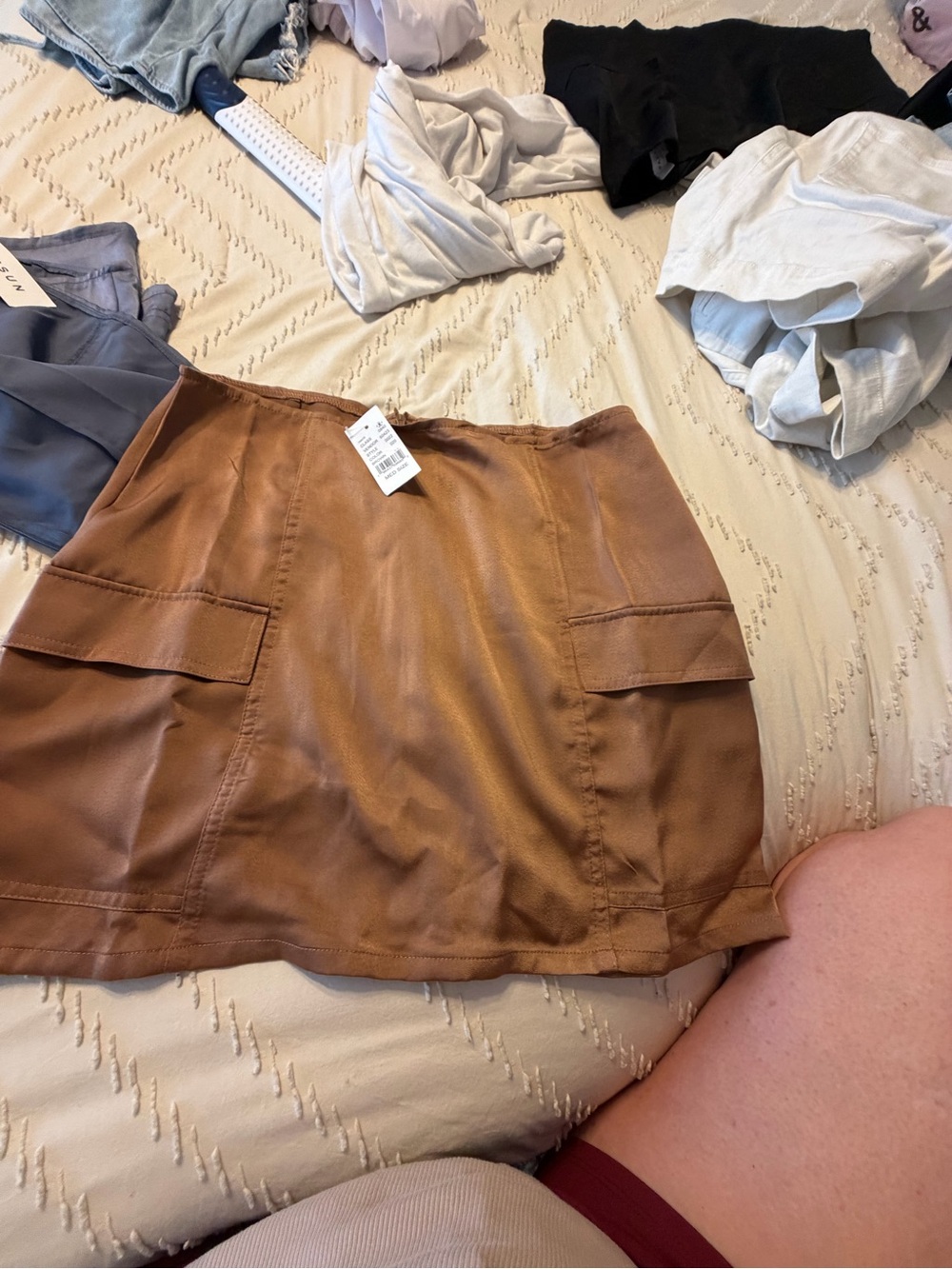 PacSun Brown Faux-Leather Cargo Mini Skirt